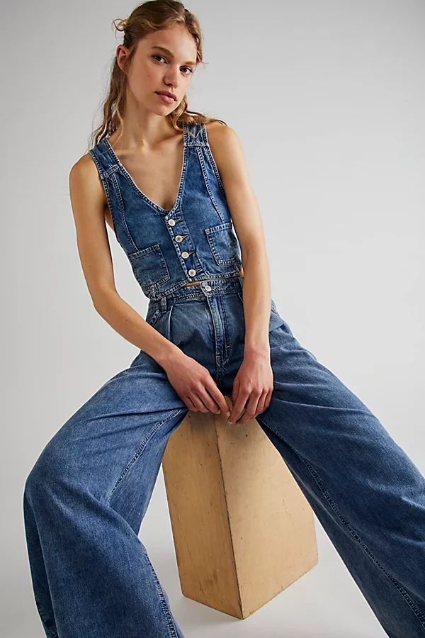 Rider Denim Vest Suit by Free People, Blue Monday, L | Free People (Global - UK&FR Excluded)