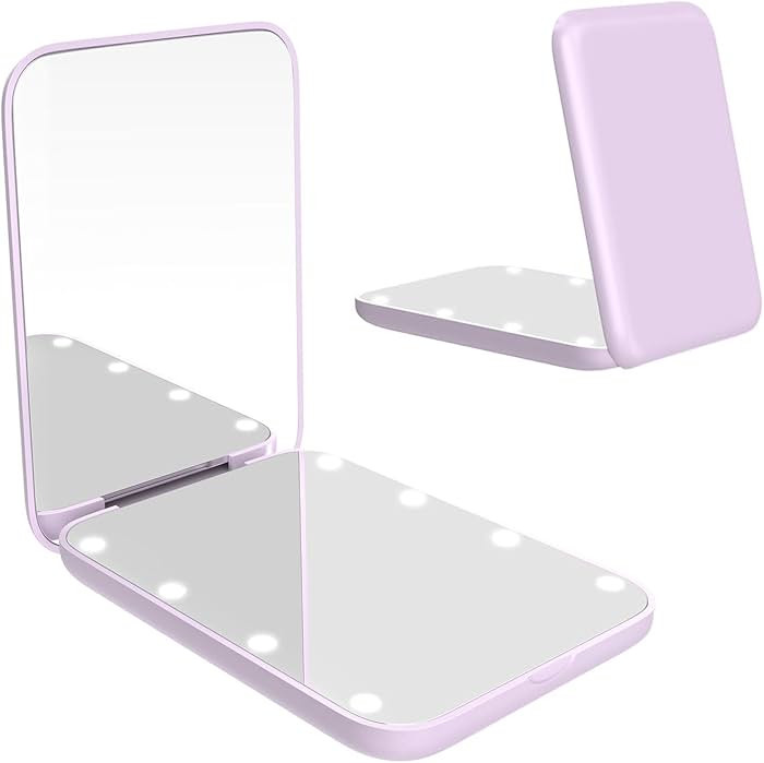 wobsion Small Mirror with Lights,LED Compact Makeup Mirror,1x/3x Mini Travel Mirror with Magnific... | Amazon (US)