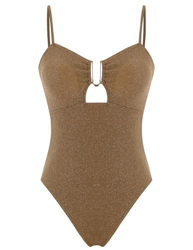 ZAFUL Women's One Piece Swimsuit Metallic Shiny Metal U-Wire Bathing Suit Sparkly Cut Out Tie Bac... | Amazon (US)