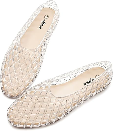 HEVA Women's Jelly Mesh Flats Breathable Clear Hollow Shoes Summer Beach Jellies Ballet Sandals | Amazon (US)