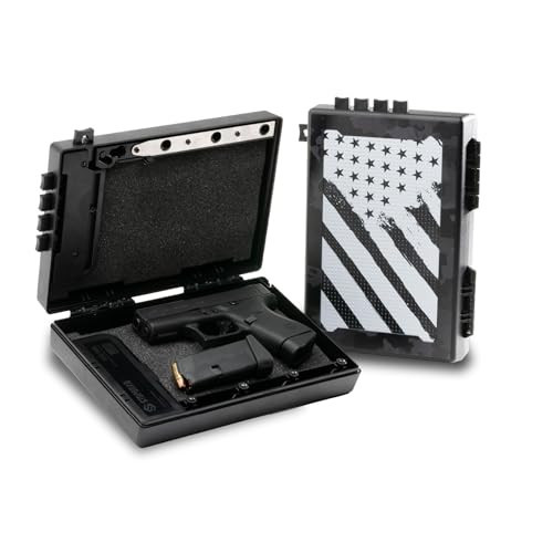 STOPBOX Gun Safe Alternative - Tactical Handgun Storage, Instant Access Portable Gun Case, TSA Compliant Gun Lock Box for Quick Handgun Access| FLAG CAMO + BLACK (2 Pack) | Compact Only | Amazon (US)