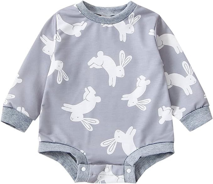 BOIBOKOKO Newborn Baby Girl Boy Easter Outfit Long Sleeve Rabbit/Letter Print Sweatshirt Romper O... | Amazon (US)