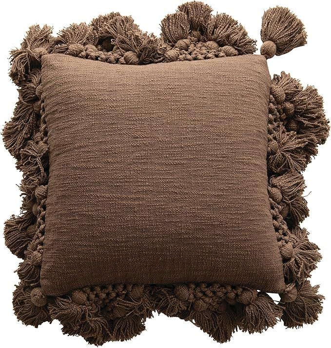 Creative Co-Op Square Crochet & Tassels Iron Color Cotton Slub Pillow | Amazon (US)