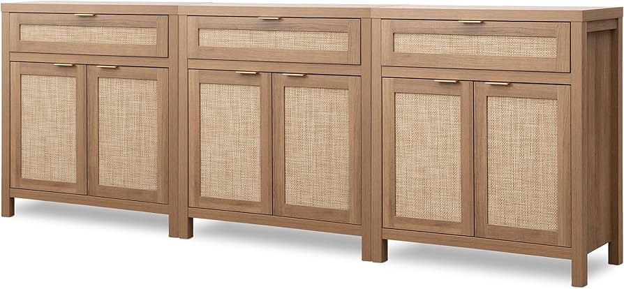 SICOTAS Sideboard Buffet Cabinet Set of 3, Rattan Credenza Storage Cabinet, Boho Buffet Table Con... | Amazon (US)