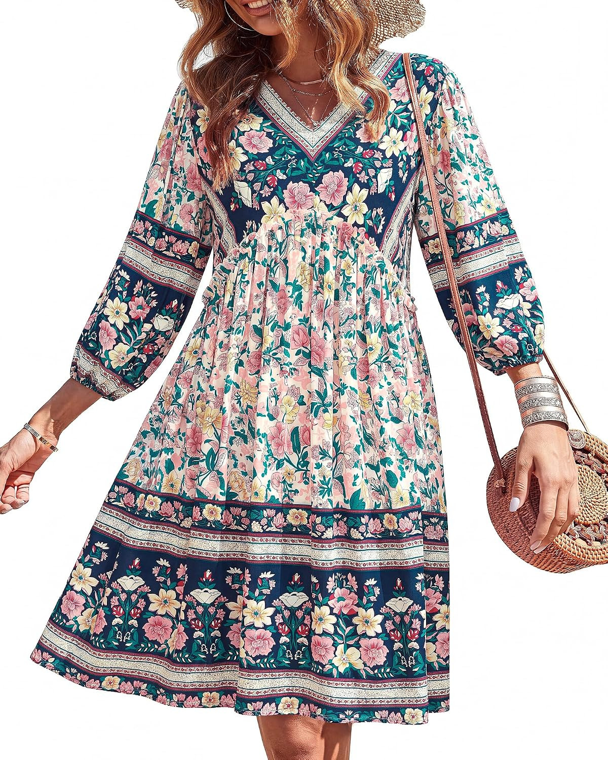 BTFBM Women's Casual Floral Long Sleeve Mini Dress | Amazon (US)