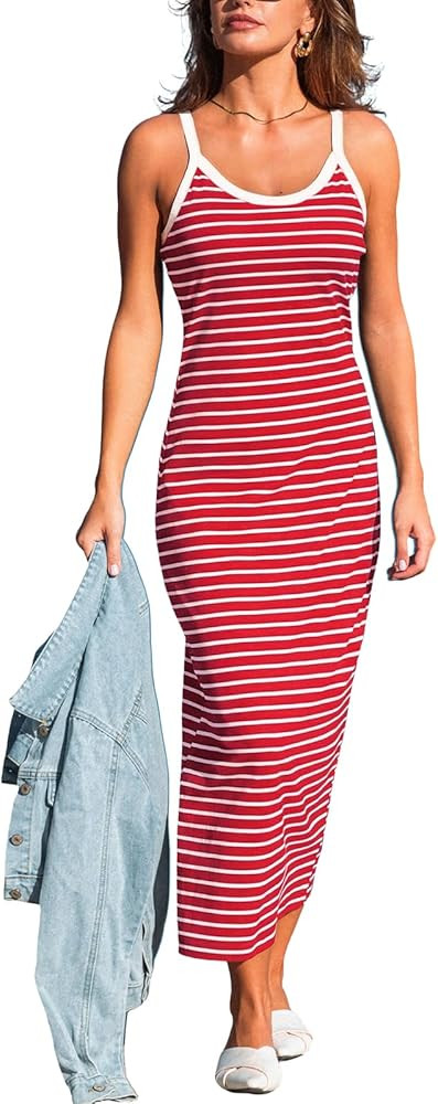 CUPSHE Women's Striped Midi Dress Sleeveless Scoop Neck Bodycon Tank Sundress Casual Summer Beach... | Amazon (US)