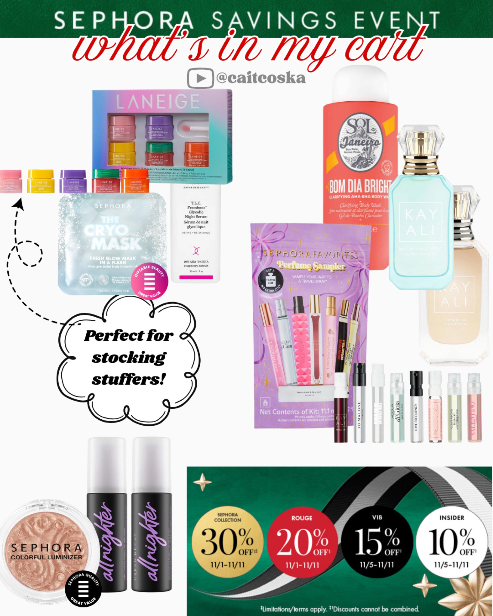 ✨ Sephora’s Holiday Savings Event is LIVE, and my cart is full of must-haves! It’s the perfect time to stock up on high-end beauty worth the splurge. Here’s why each of these is a must—and they’re going fast:

💋 Laneige Mini Midnights Lip Set – Hydration heaven! Laneige’s iconic lip masks keep lips soft and supple all season. These minis are perfect for travel and make ideal stocking stuffers.

❄️ Sephora Cryo Sheet Mask – Refresh and de-puff in minutes with this cooling mask. It’s like an ice bath for the skin, delivering a healthy glow and calming redness—a winter skincare essential!

🌙 Drunk Elephant TLC Framboos Serum – Reveal smoother, brighter skin by morning! This serum’s blend of AHAs and BHAs exfoliates and refines texture for that ultimate glow.

🌸 Sephora Perfume Sampler – Discover your signature scent with this sampler, allowing you to try different fragrances and redeem your favorite as a travel-size bottle.

☀️ Sol de Janeiro Bom Dia Bright Cleanser – Start every day with this gentle, skin-loving cleanser, which cleans deeply and leaves a sweet, tropical scent to brighten up winter mornings.

🌴 Kayali Mini Maldives in a Bottle – A mini getaway in a bottle! This limited-edition, tropical scent is luxurious and perfect for fragrance lovers.

💍 Kayali The Wedding Silk Sandal – Elegant and unforgettable, this fragrance blends soft sandalwood and creamy florals, ideal for any special moment.

🌦️ Urban Decay All Nighter Spray Double Pack – For makeup that lasts, rain or shine! This double pack has you set for every holiday event and late night out.

🌟 Sephora Colorful Luminizer – Affordable radiance! This luminizer adds the perfect glow to any look, ideal for holiday glam without breaking the bank.

🛒 Don’t miss out—these deals won’t last! Follow for more curated picks by category as I share top recommendations throughout the sale. Tap to shop these picks  

#LTKSeasonal #LTKSaleAlert #LTKBeauty