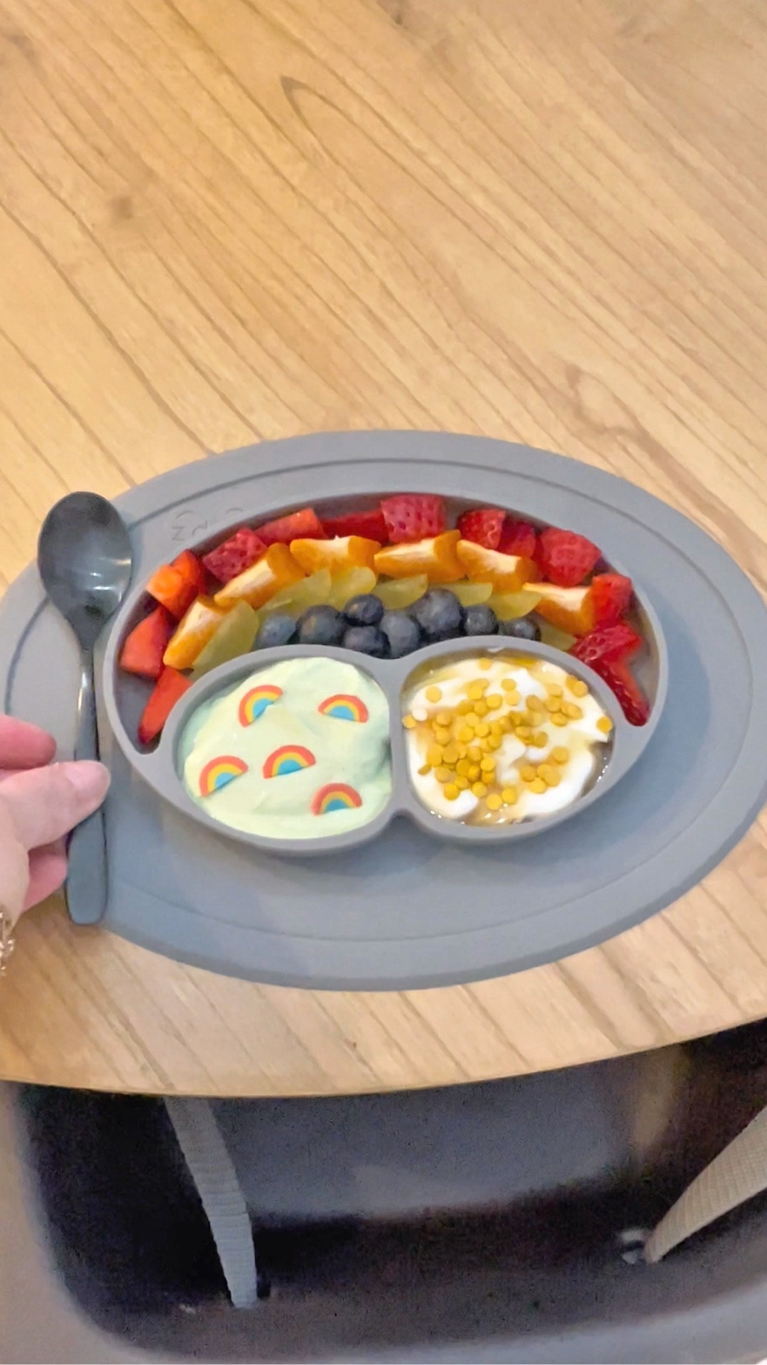 A little leprechaun breakfast magic for my toddler 🍀🌈

I love doing something fun for holidays… but I also don’t want breakfast turning into a full candy buffet before 9am 😅

So this was our simple + healthier St. Patrick’s Day breakfast idea:

🌈 rainbow fruit
☁️ vanilla yogurt with a drizzle of honey
🍀 “leprechaun yogurt” (just yogurt mixed with a little lime pudding mix)
✨ rainbow + gold sprinkles for the magic

The best part might actually be the plate. It was designed by a pediatrician and normally looks like a smiley face… but flip it upside down and it turns into the perfect rainbow with clouds (or a pot of gold!) which made this way too fun to put together.

Easy. Festive. Toddler approved.

✨ save this for a simple St. Patrick’s Day breakfast idea
✨ follow for more fun + realistic mom ideas

Do you do anything fun for St. Patrick’s Day with your little ones?

#stpatricksdayforkids #toddlerbreakfast #funbreakfastideas #momlifeideas #holidaymagicforkids #healthyishkids #momcontentcreator #toddlerfoodideas

#LTKfoodie #LTKKids #LTKmomlife