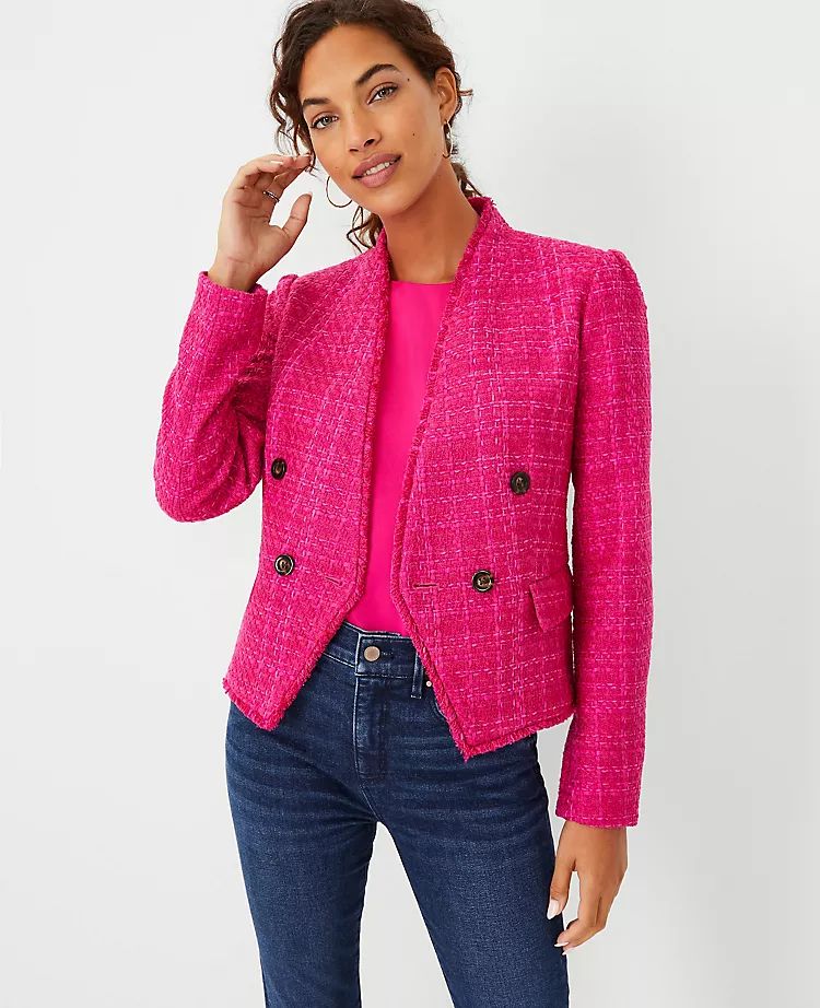 Fringe Tweed Double Breasted Jacket | Ann Taylor (US)