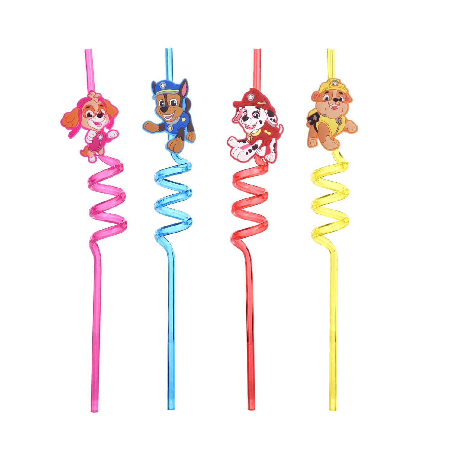 Paw Patrol Reusable Crazy Straws for Kids, 4 Pcs Colorful Hard Plastic Curly Drinking Straws, Bir... | Amazon (US)