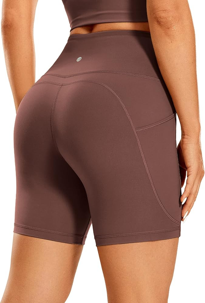 CRZ YOGA Women's Brushed Naked Feeling Biker Shorts with Side Pockets 6'' - High Waist Matte Work... | Amazon (US)