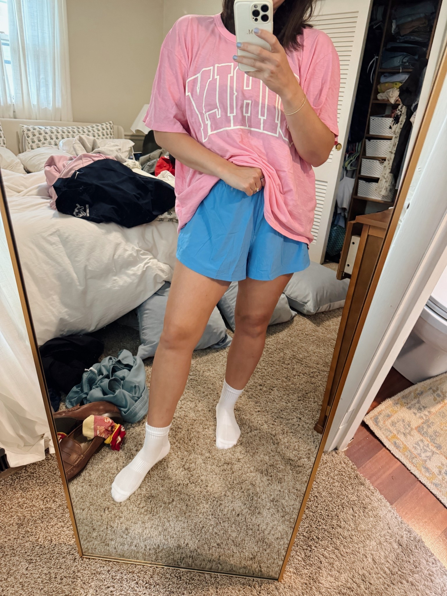 Fav shorts and crew socks! Love that they're flowy and not too short  

#LTKActive #LTKFindsUnder100