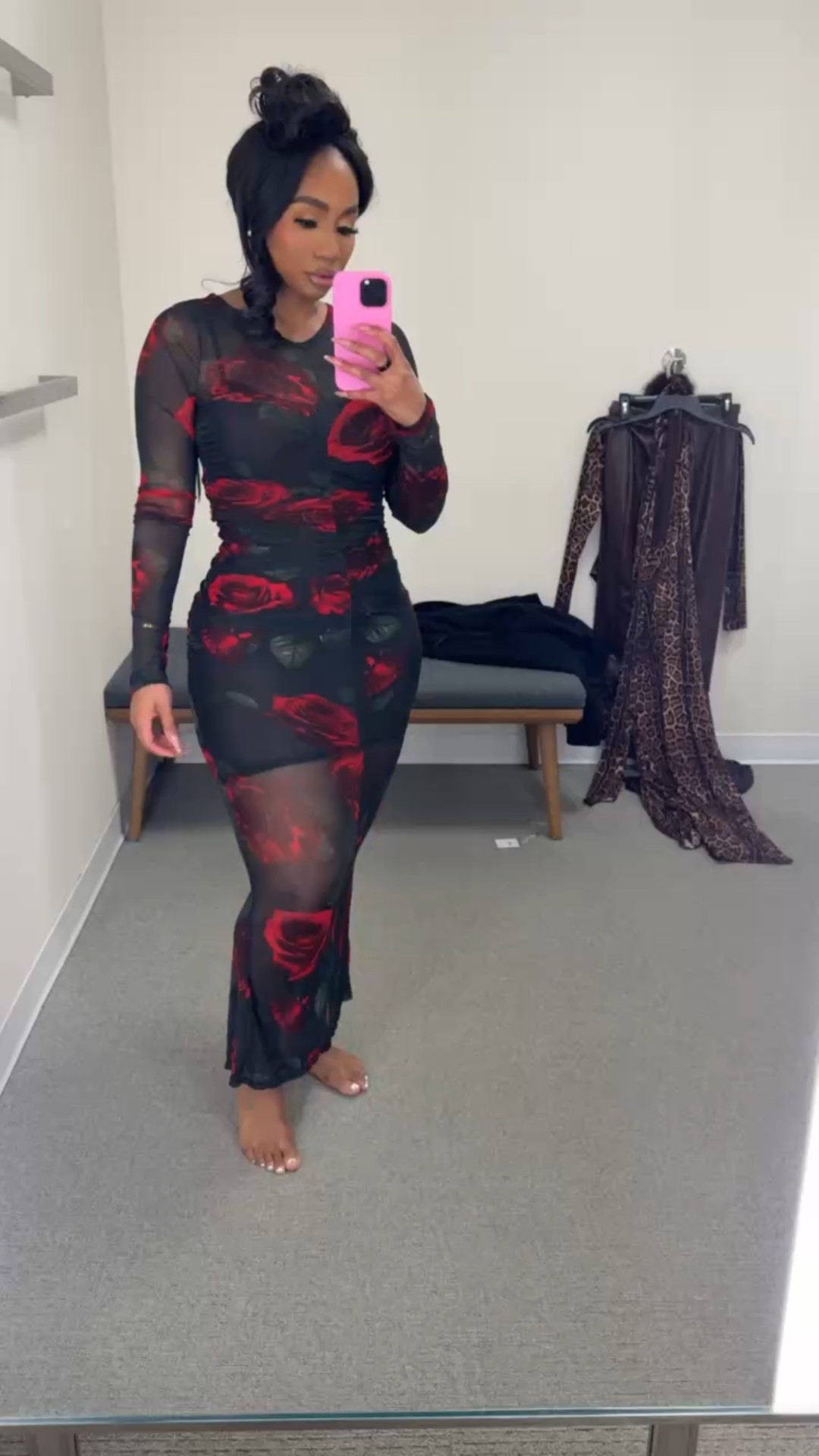 Mesh red rose printed maxi dress! Night out outfit find! 

#LTKootd #LTKMidsize