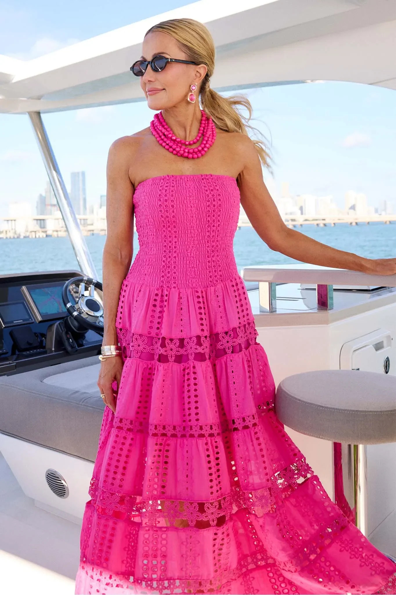 Cecilia Pink Strapless Midi Dress | Avara