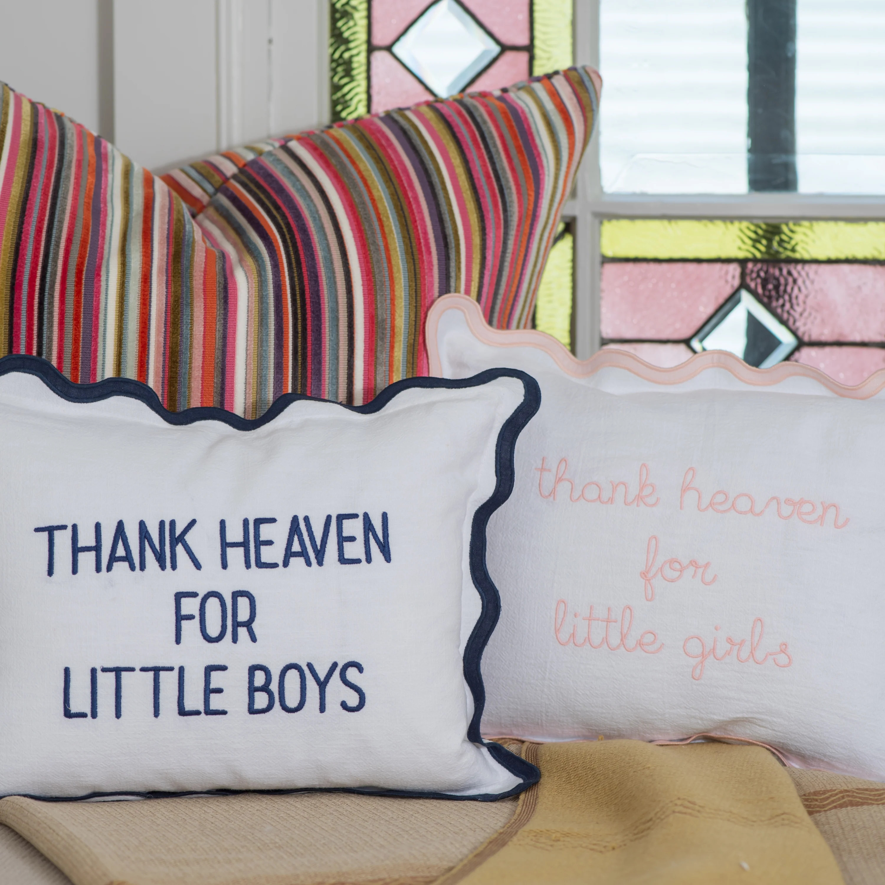 12x16 Thank Heaven for Little Boys/Girls Scalloped Pillow Cover | Rooney Embroidery