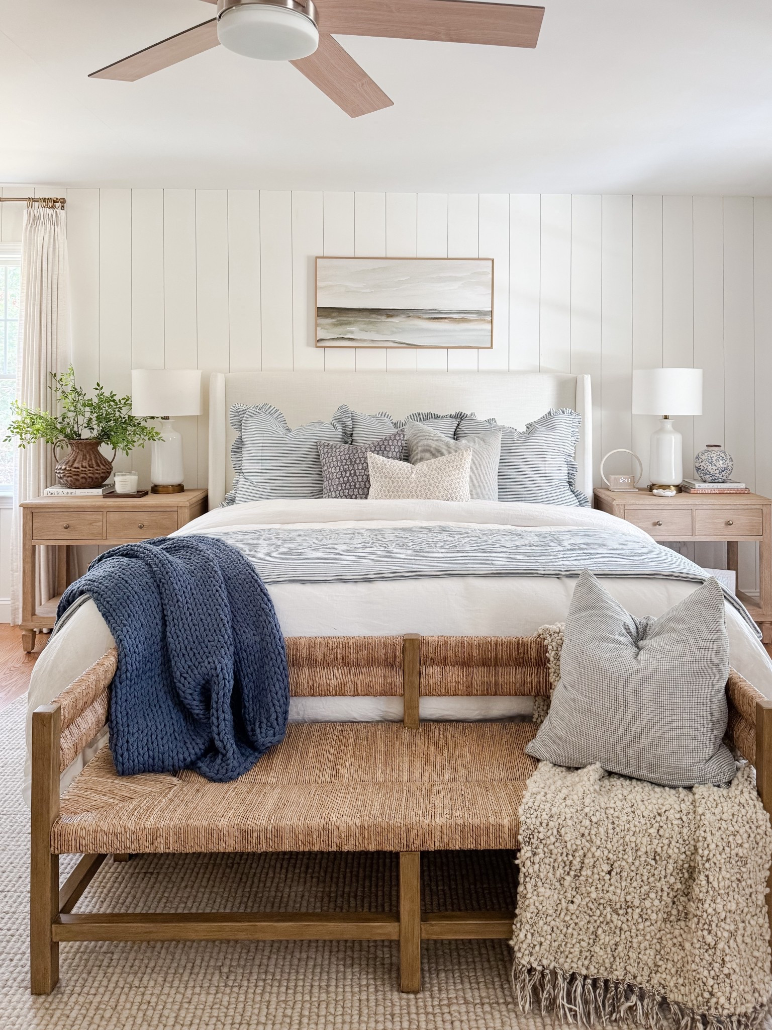 A cozy and welcoming coastal Wayfair bedroom 🤍 This bedding has the prettiest striped  pattern—and it’s such a great price point! It comes in several color options and washes well. Our Tilly bed is also on sale!! 

#LTKHome