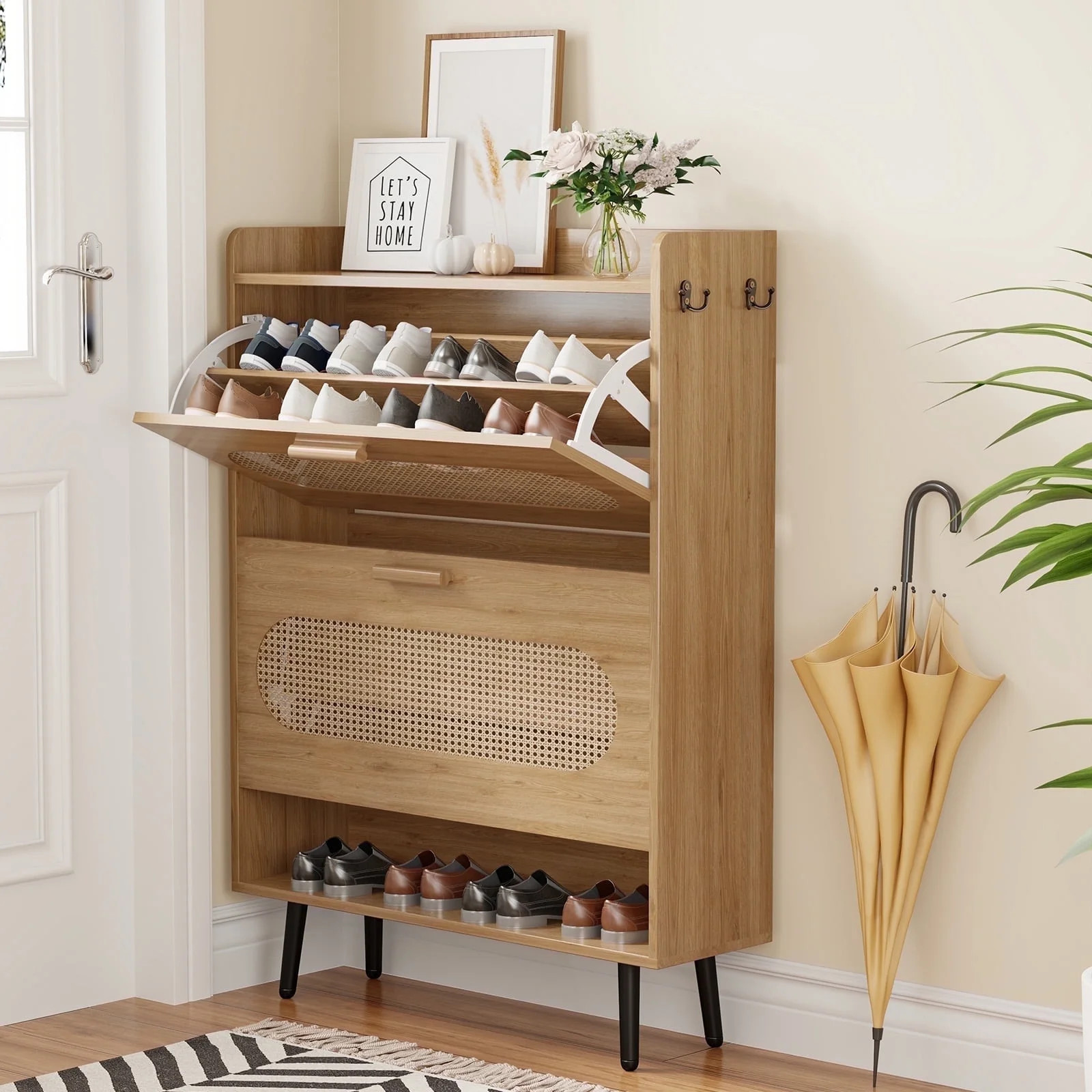 Bel Ark Rattan Shoe Cabinet with 2 Flip Drawers - Narrow Freestanding Hidden Organizer for Entryw... | Walmart (US)