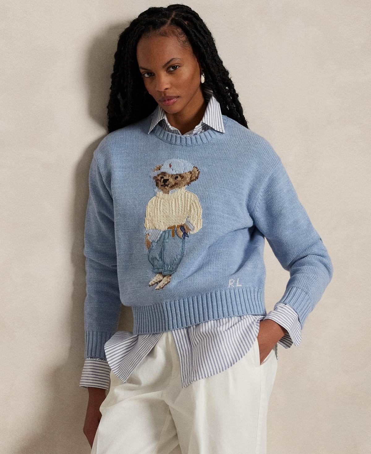 Polo Ralph Lauren Women's Polo Bear Crewneck Sweater - Chambray Marl | Macy's