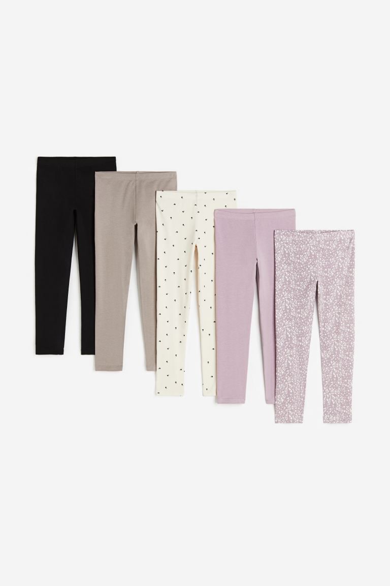 5-pack Jersey Leggings - Dusty lilac/floral - Kids | H&M US | H&M (US + CA)