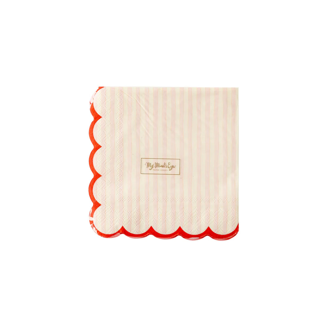 Valentine Pink Stripe Scallop Cocktail Napkin | My Mind's Eye