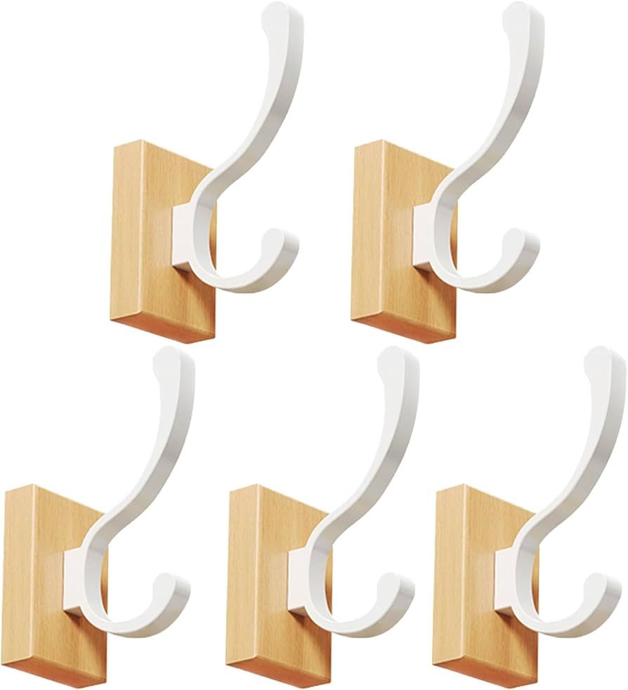 Dxcaicc 5pack Wood Wall Hook,Wooden Coat Hooks for Hanging,Decorative Wood Wall Hooks,Adhesive Wa... | Amazon (US)