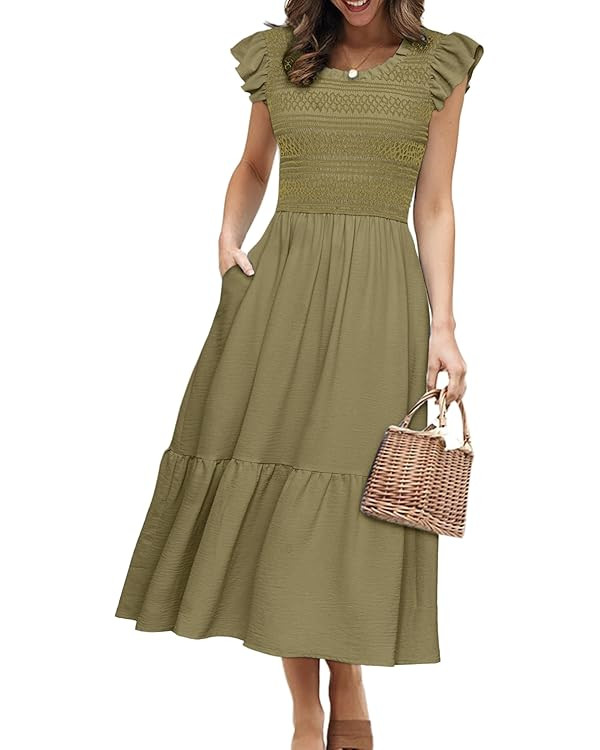 Simplee Womens Boho Maxi Dress Flutter Sleeve Summer Casual Smocked Waist A Line Flowy Tiered Dre... | Amazon (US)