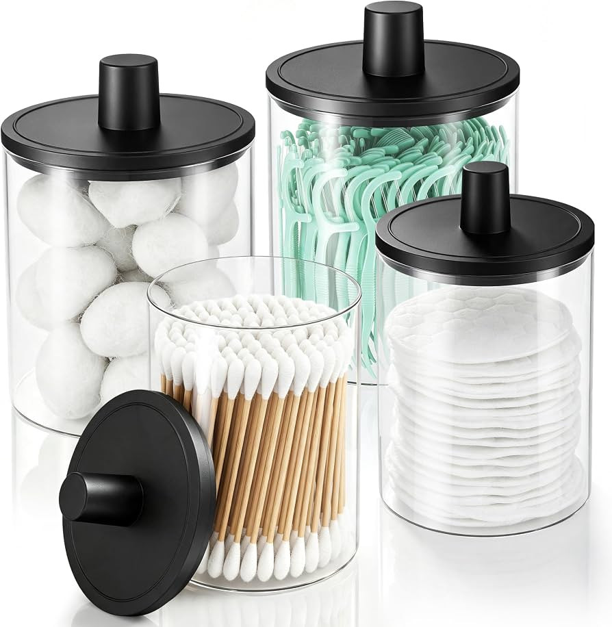 Glass Qtip Holder Dispenser - 4 Pack, Bathroom Decor and Organizer | Amazon (US)