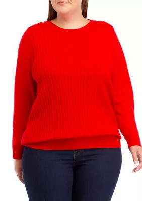 Kim Rogers Women's Plus Size Long Sleeve Cable Knit Sweater, Red, 1X | Belk