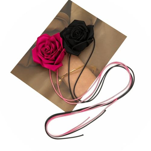 ILuvatar Handmade Flower Sash Belt for women Wedding Party Fashion Knot waist rope Black+Rose red 2pcs | Amazon (US)