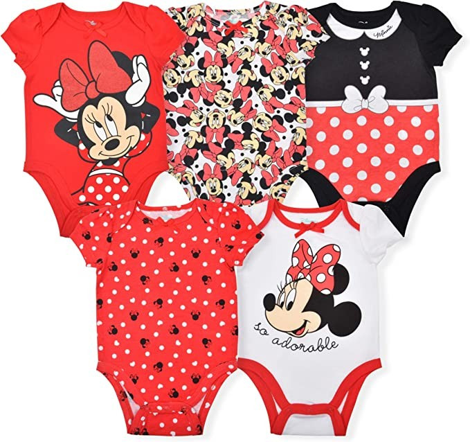Disney Princess Girl's 5-Piece Short Sleeve Baby Bodysuit Creeper Multi-Colored Set | Amazon (US)