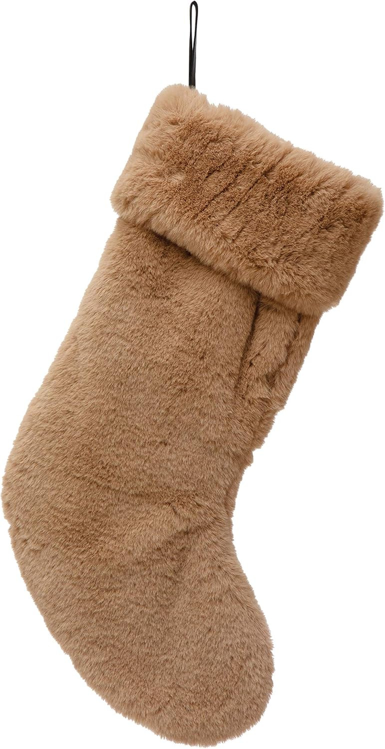Creative Co-Op 21" H Faux Fur Stocking, Tan Color Textiles, Multi | Amazon (US)
