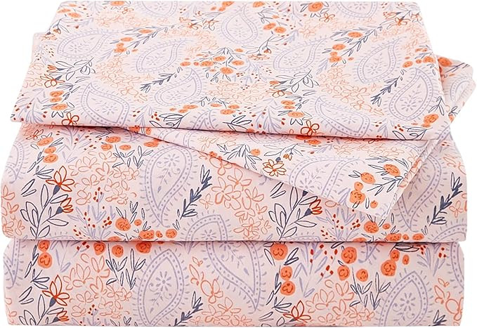 JSD Pink Floral Sheet Set Queen Size, Blue Paisley Print Microfiber Bed Sheets 4 Piece, Soft Wrin... | Amazon (US)