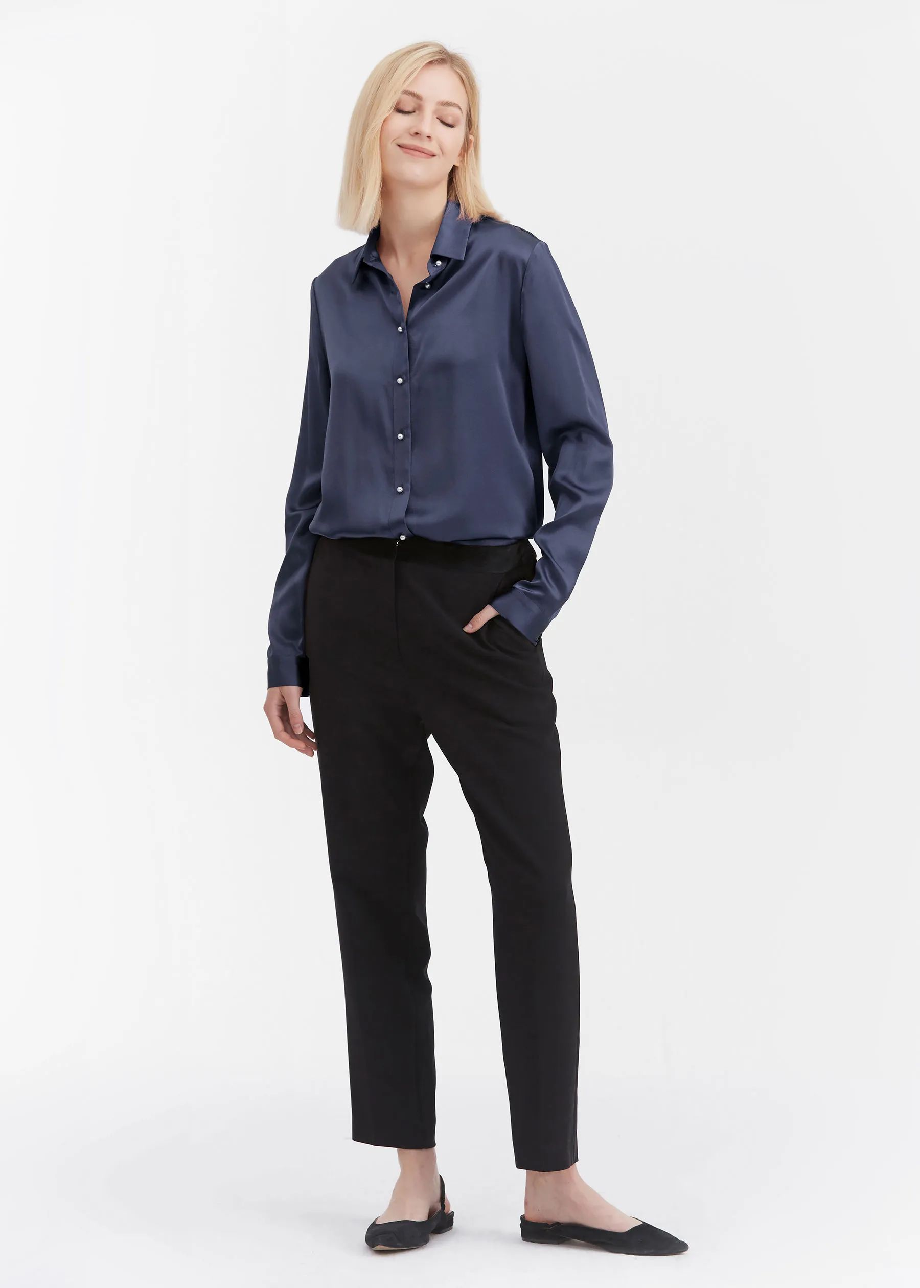 Classic Pearl Button Silk Shirt | LilySilk