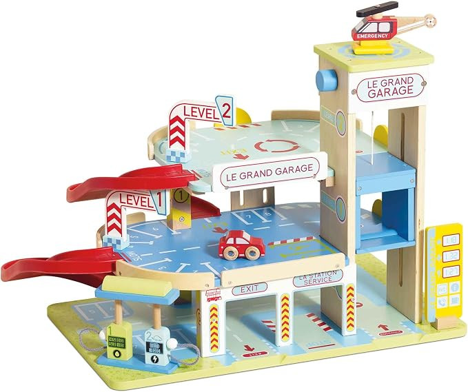 Le Toy Van - Iconic Wooden 3 Storey Le Grand Garage Toy Car Play Set - Set 7 Pieces | Play Vehicl... | Amazon (UK)