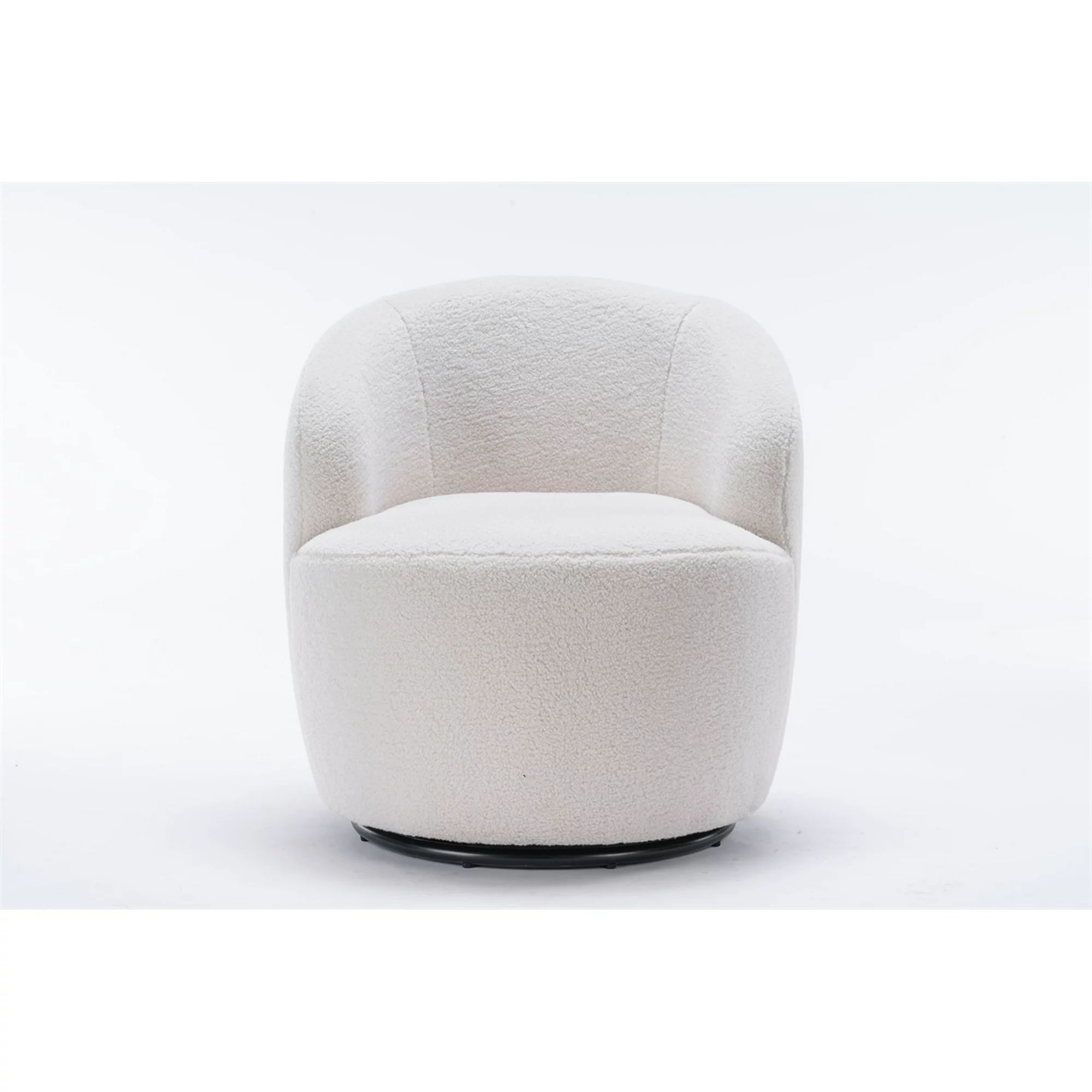 TRIPLE TREE Ivory Teddy Fabric Swivel Accent Armchair, Modern Barrel Chair with Black Powder Coat... | Walmart (US)