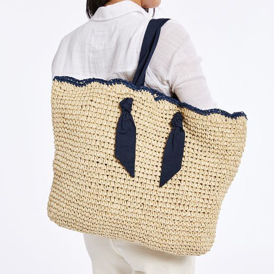 Ribbon Scalloped Raffia Tote | Mark and Graham