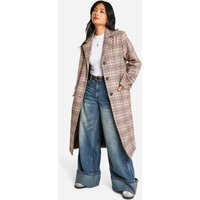 Womens Petite Flannel Wool Look Longline Coat - Beige - 2 | boohoo (US & Canada)