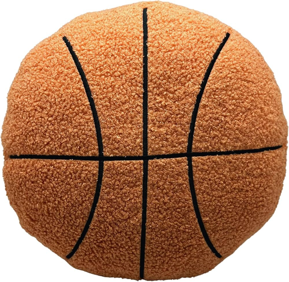 Basketball Pillow - Round Plush Pillow w/ Embroidered Basketball Lines - Multi-Way Basketball Pil... | Amazon (US)
