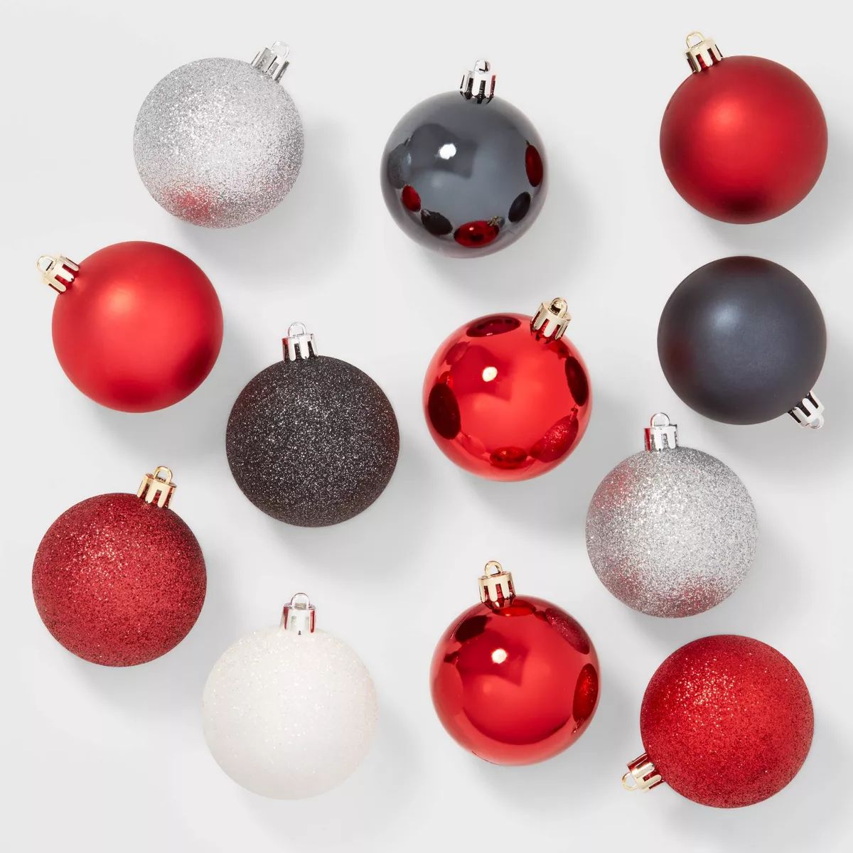 50ct Shatter-Resistant Round Christmas Tree Ornament Set Red/White/Black/Silver - Wondershop™ | Target