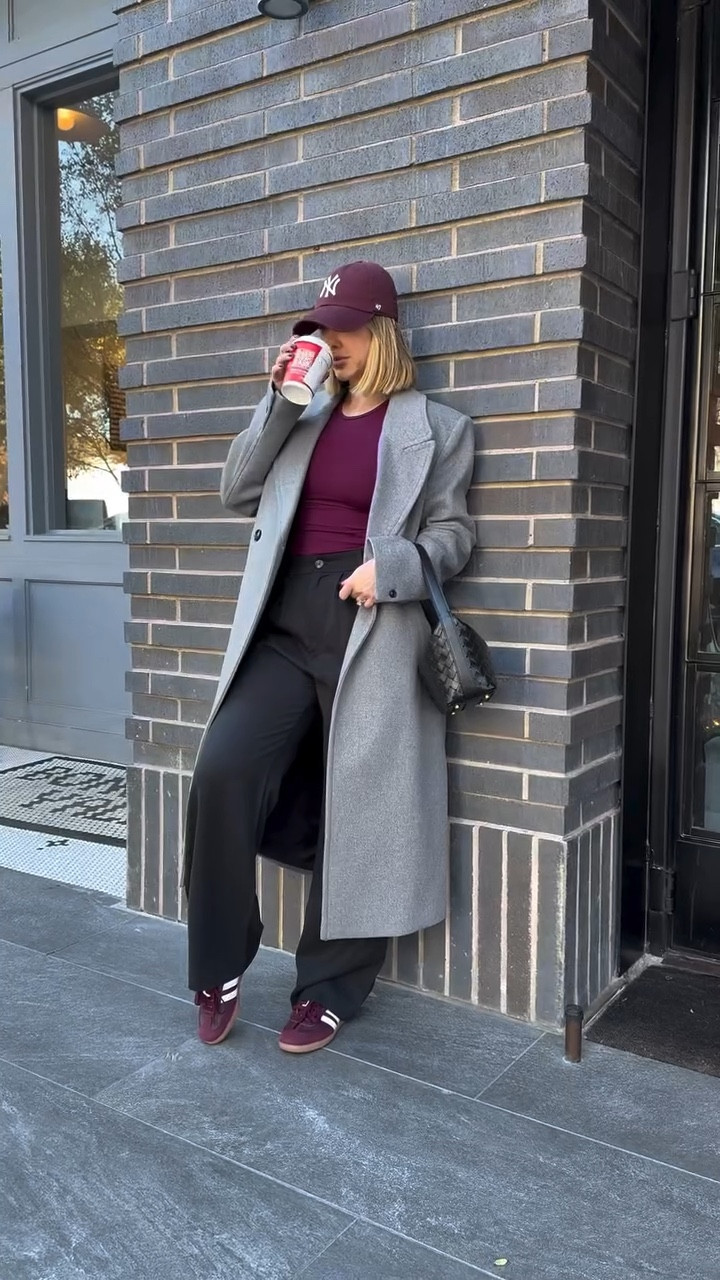 When one cup of coffee is just not enough 😭🥴

#ootd #fashion #style #viral #relatable #fyp #foryou #reels #greycoat #burgundy #fitmom #momlife #liketkit #coffee
