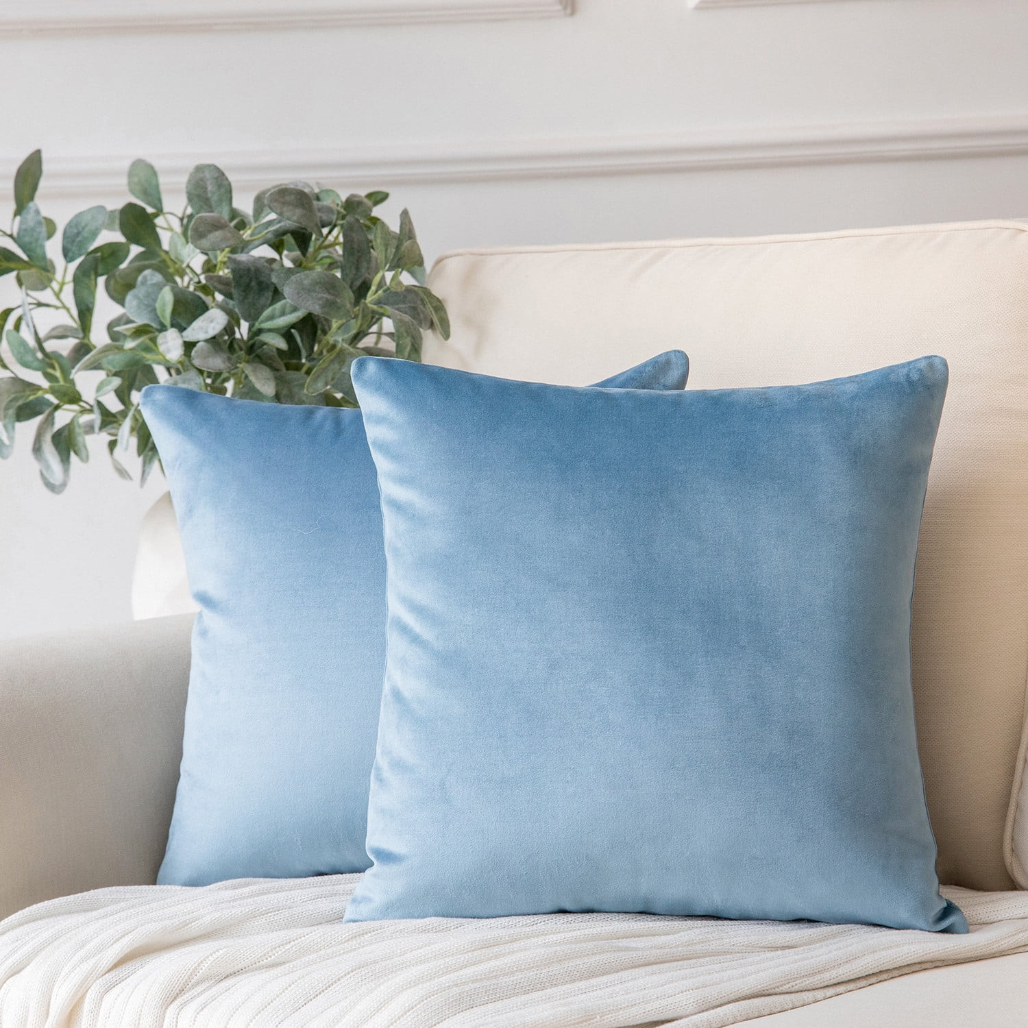 Phantoscope Soft Solid Square Velvet Decorative Throw Pillow Cover for Couch and Sofa, 20" x 20",... | Walmart (US)