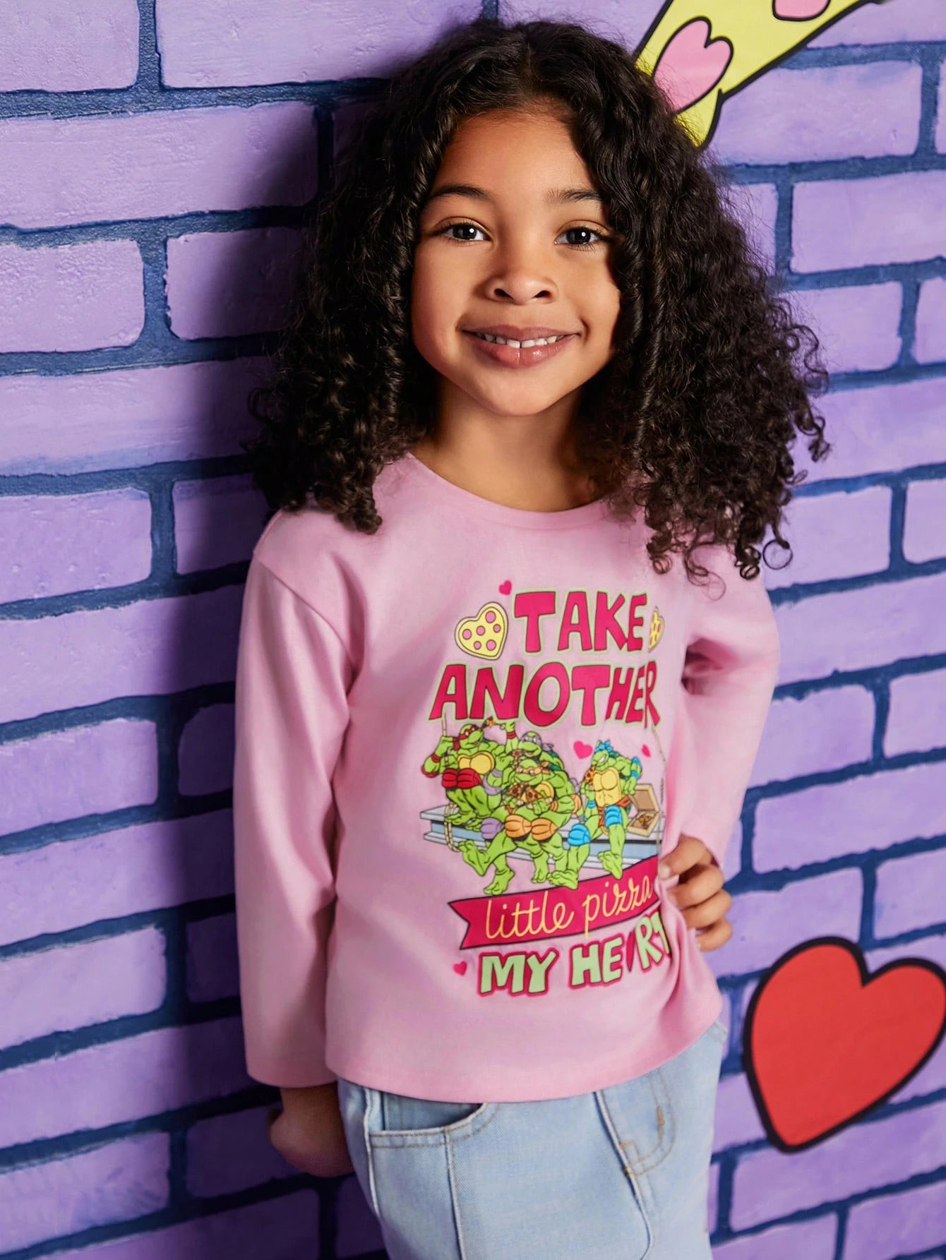TEENAGE MUTANT NINJA TURTLES X SHEIN Young Girl Cartoon & Slogan Printed Long Sleeve T-Shirt | SHEIN