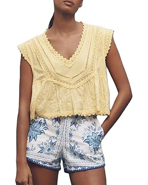 Women Y2k Embroidered Floral Swing Crop Tank Top Summer V Neck Linen Going Out Cropped Vest Beach... | Amazon (US)