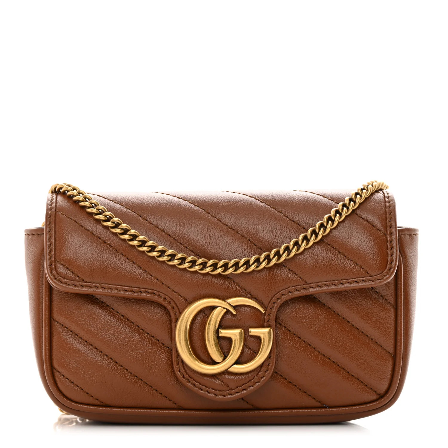 Calfskin Matelasse Diagonal Super Mini GG Marmont Shoulder Bag Cuir | FASHIONPHILE (US)