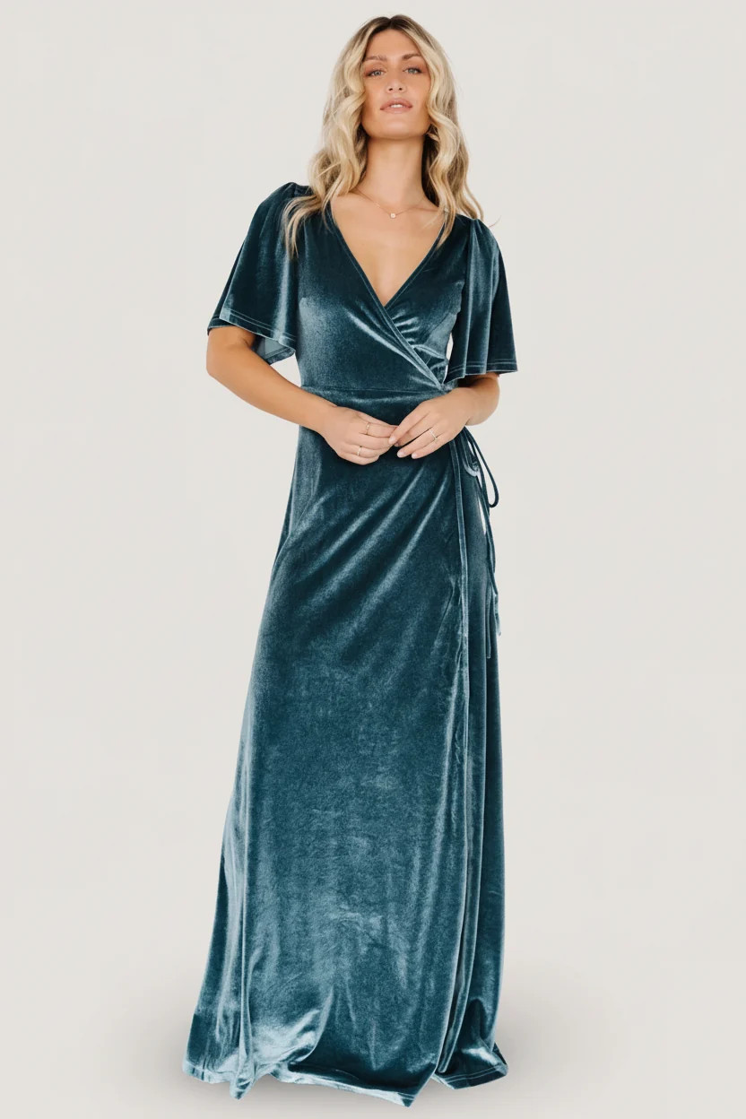 Meghan Velvet Wrap Maxi Dress - Persian Blue | Baltic Born | Baltic Born