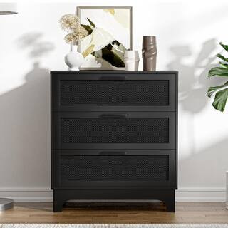 Black 3-Drawer 31.5 in. Wide Chest of Drawers with Sliding Doors for Bedroom Living Room | The Home Depot