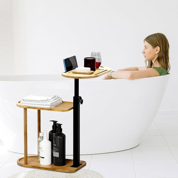 3 Layer Bathtub Tray Table,Bamboo Swivel Bathtub Side Table Height Adjustable,Freestanding Bathtu... | Amazon (US)