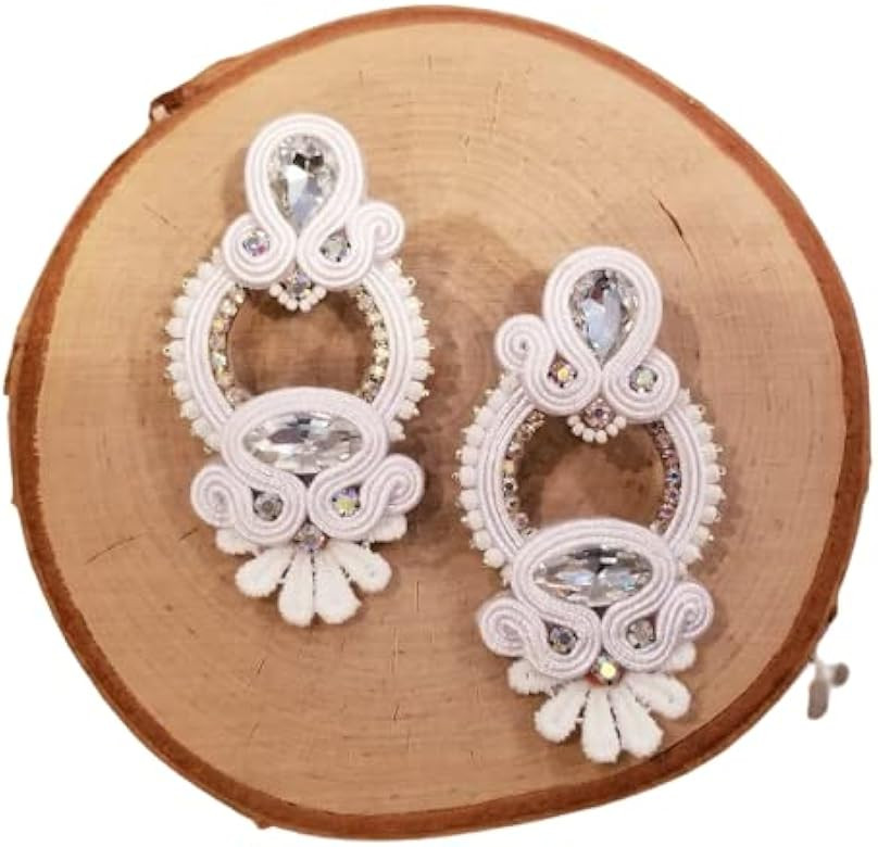Handmade White Soutache Earrings Unusual Jewelry Handcrafted Dangle Earrings | Amazon (US)
