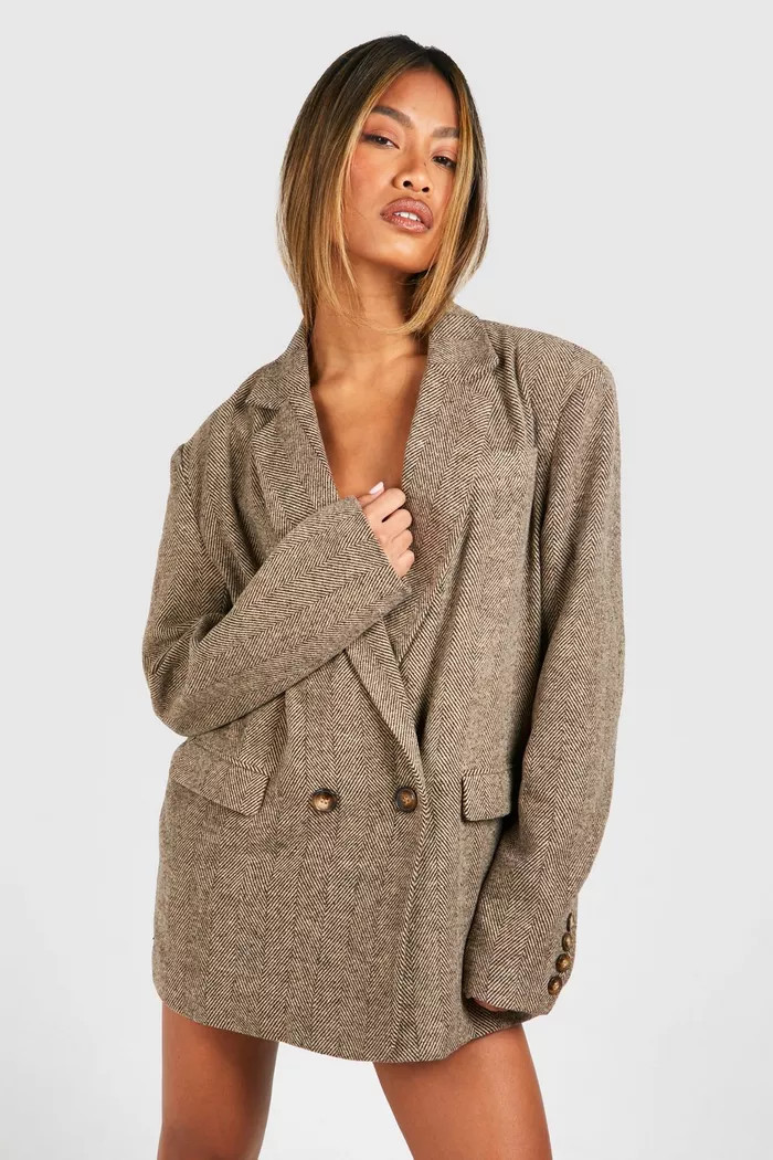 Tonal Herringbone Relaxed Fit Tailored Blazer | boohoo (US & Canada)