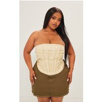 Plus Gold Washed Foil Denim Corset, Yellow | PrettyLittleThing UK